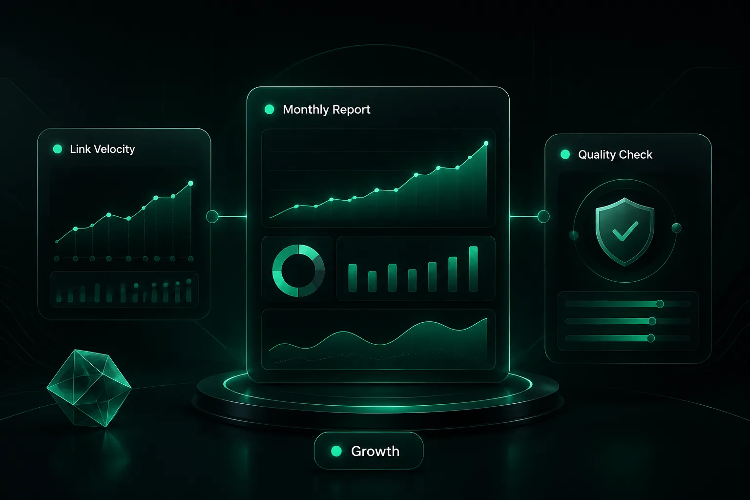 Dashboard showing steady backlink growth, monitoring, and quality management.