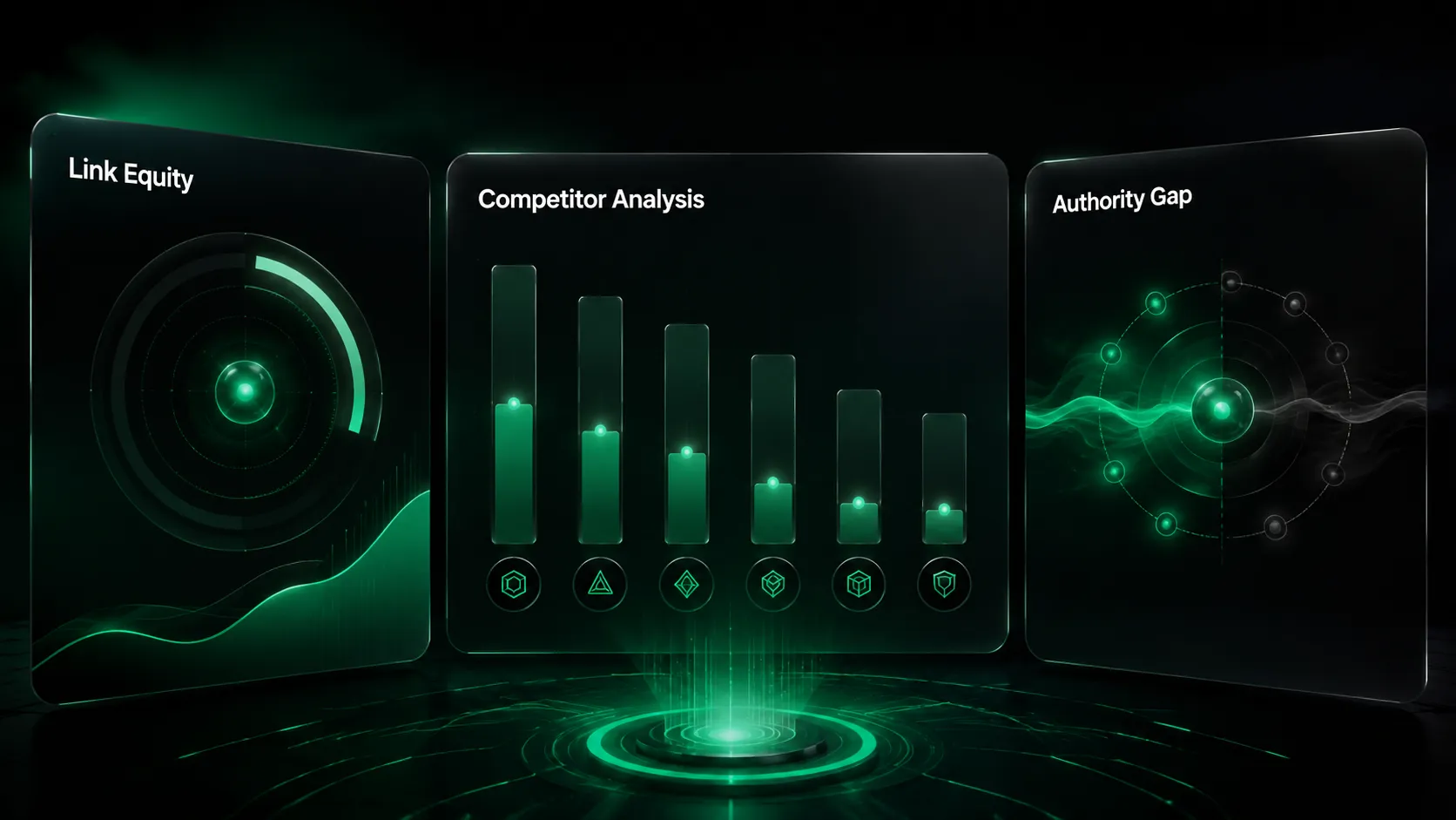 SEO dashboard visualizing link equity and competitor authority gap analysis.