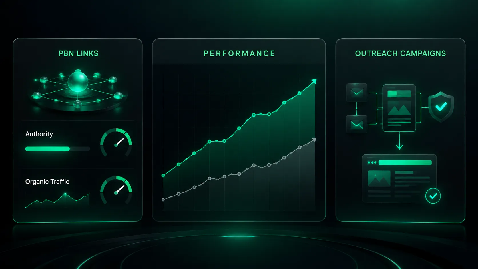 Performance dashboard comparing authority, traffic, and ranking indicators.
