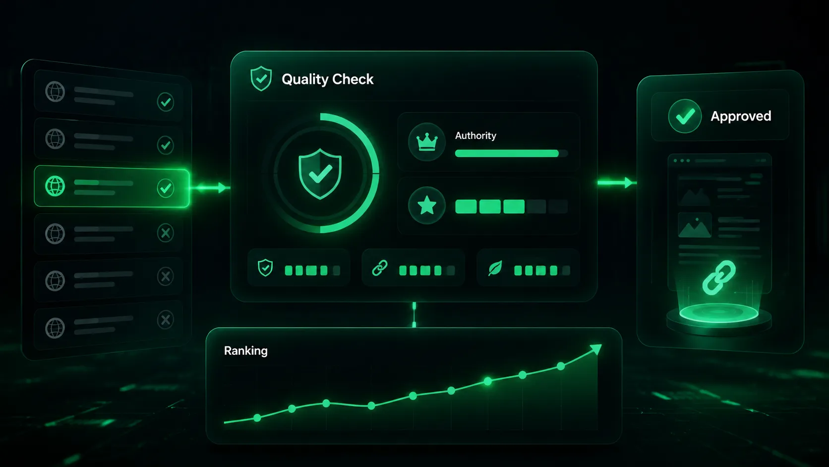 Decision dashboard for selecting high-quality PBN sites with stronger SEO potential.