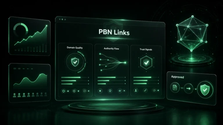 Dashboard comparing domain quality and approval signals for choosing a reliable PBN provider.