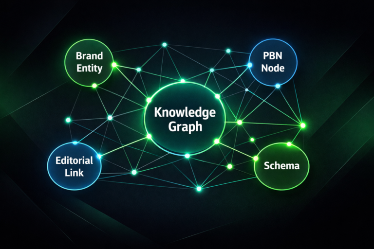 Diagram showing how PBN links and entity signals connect within a Knowledge Graph network