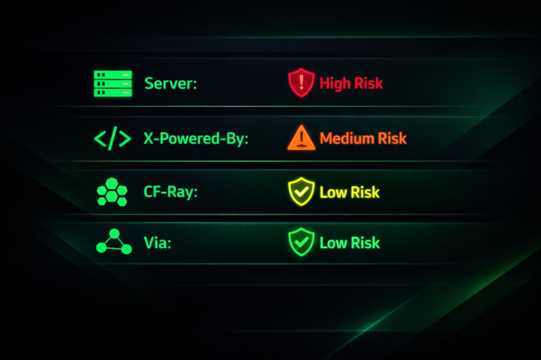 Infographic of HTTP response headers that can expose a PBN footprint with risk levels