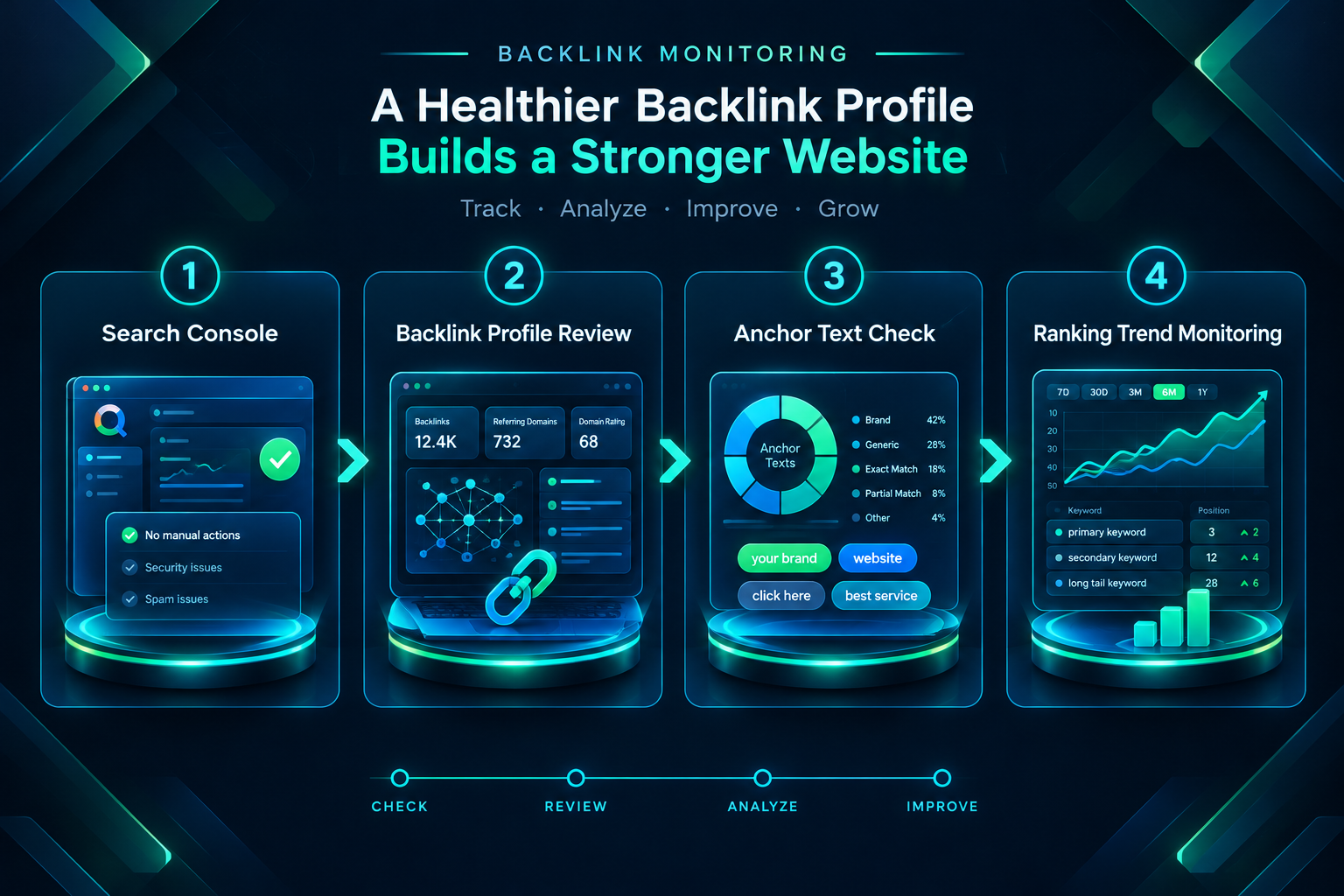 Four-step backlink monitoring process using Search Console and third-party SEO tools