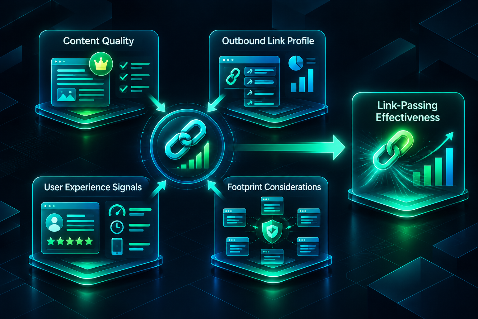 Diagram illustrating how monetization factors like content quality and outbound links affect a PBN