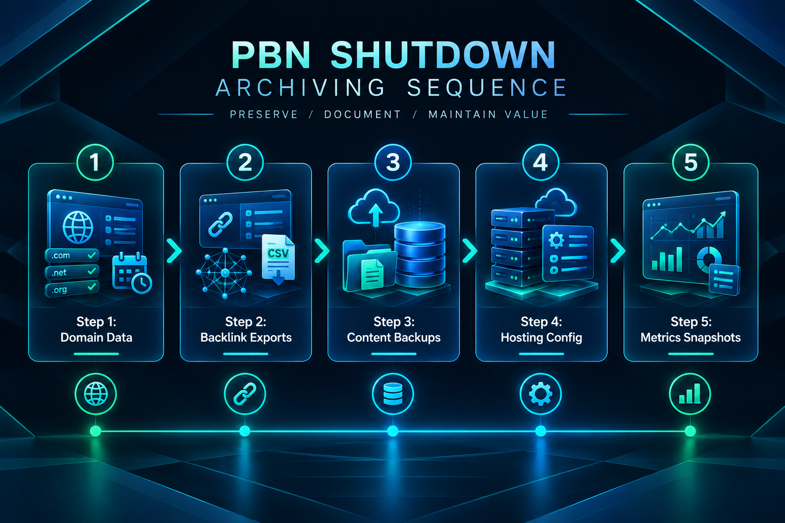Step-by-step PBN record archiving sequence before network shutdown