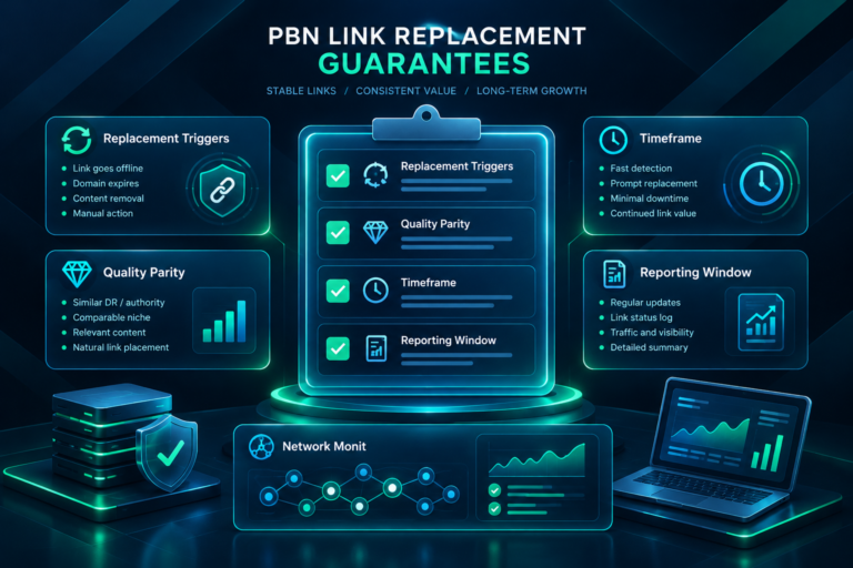 Assessment checklist for PBN link replacement guarantee terms and quality criteria