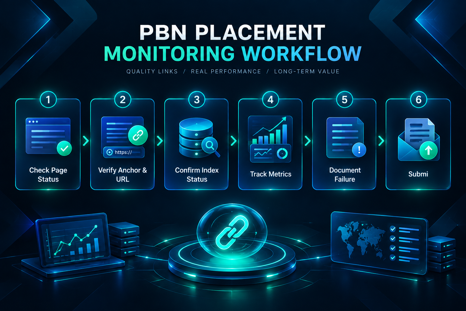 PBN placement monitoring workflow supporting link replacement guarantee claims