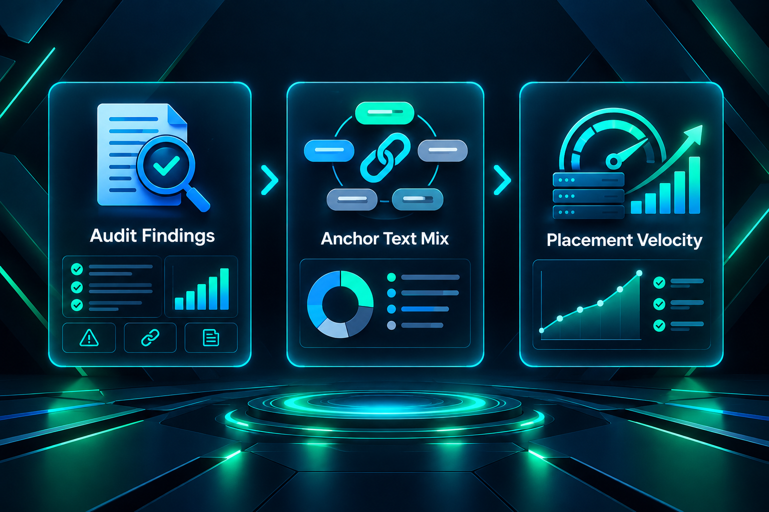 Diagram mapping aged website audit findings to PBN placement strategy decisions