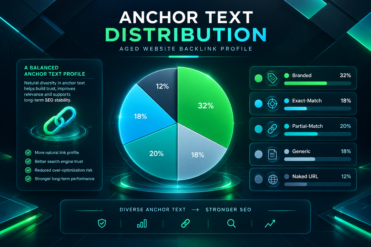 Anchor text distribution breakdown for an aged website backlink profile audit
