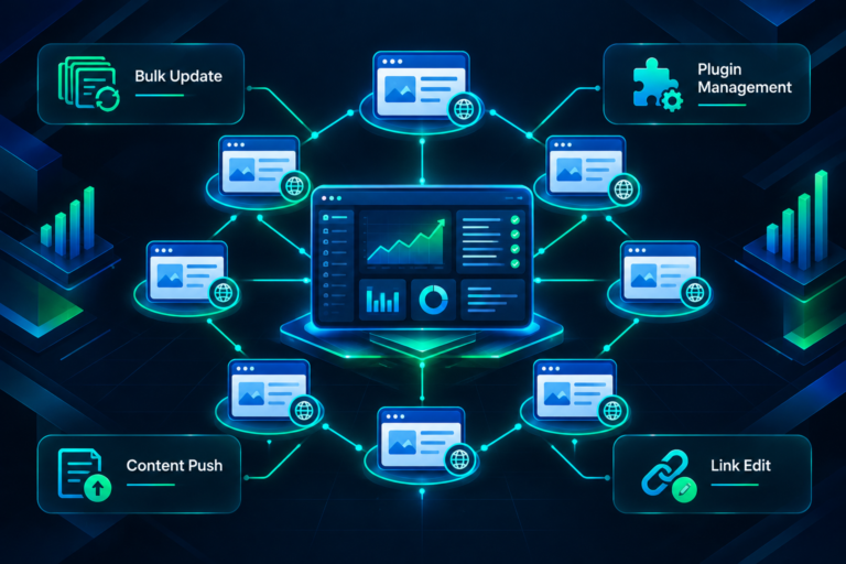 Central dashboard connected to multiple PBN websites for bulk editing and management
