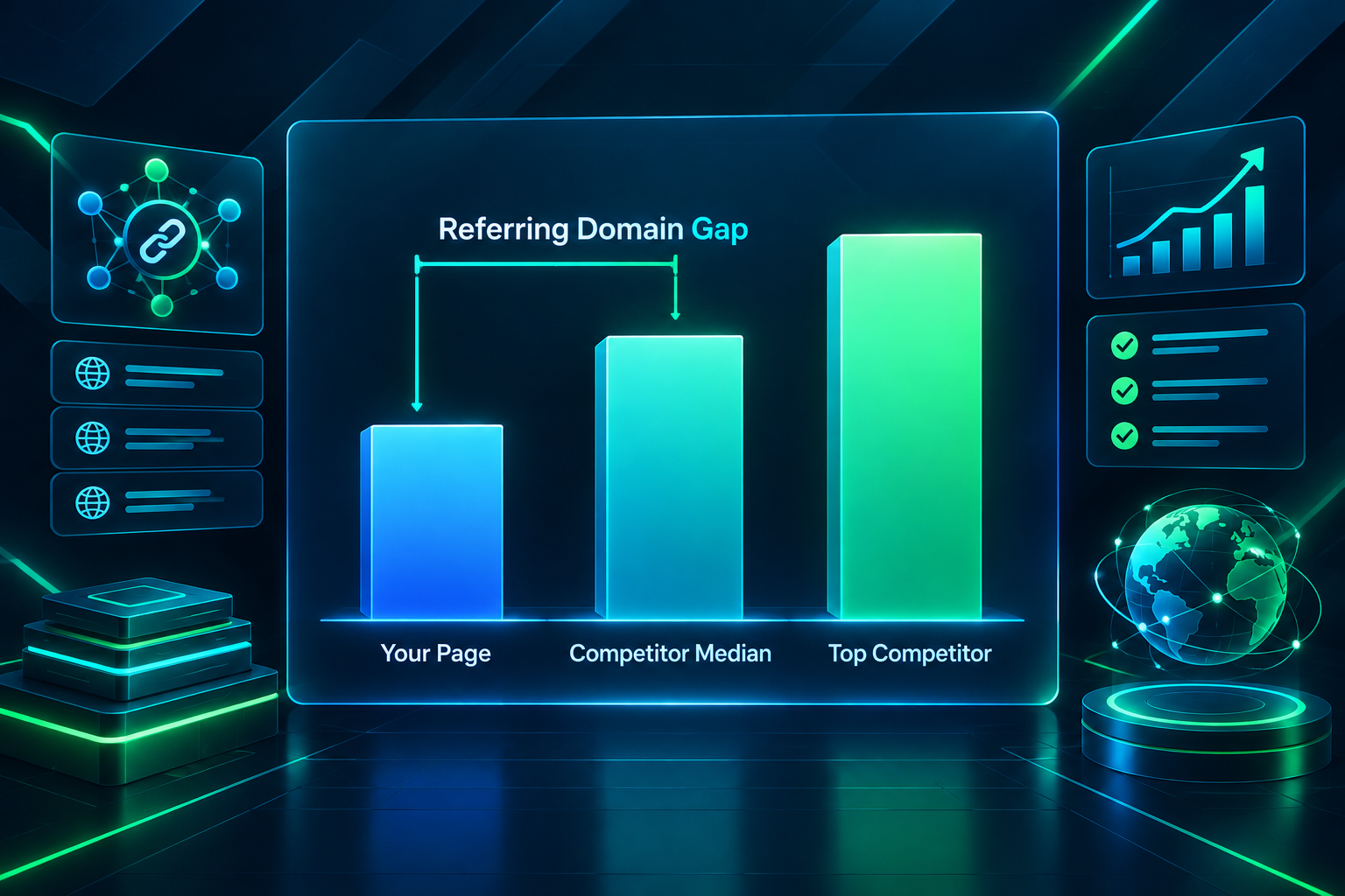 Bar chart illustrating referring domain gap between a target page and top-ranking competitor pages