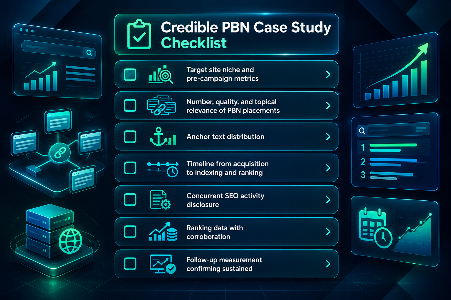 Checklist of elements a credible PBN case study should include for reproducibility assessment