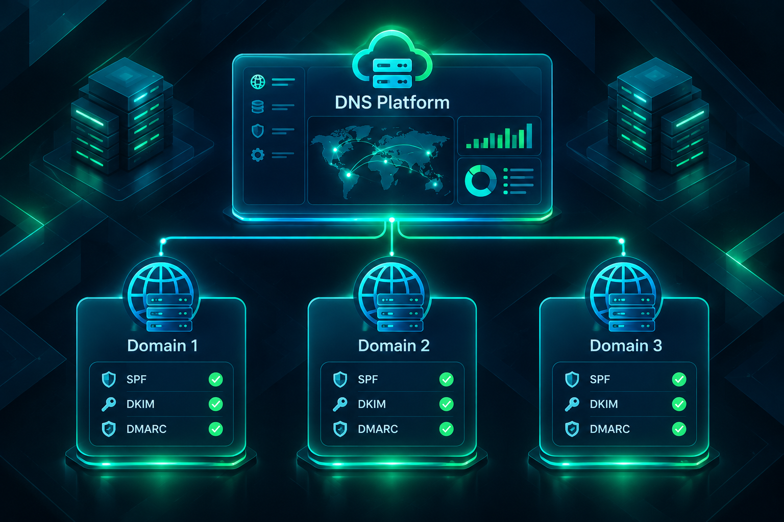 Centralized DNS management workflow for SPF DKIM DMARC across multiple PBN domains