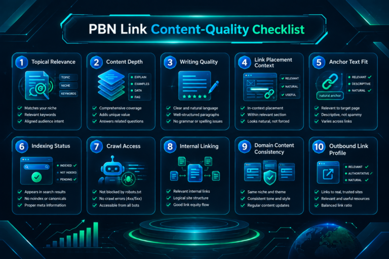 Content quality checklist for evaluating PBN link placements before acceptance