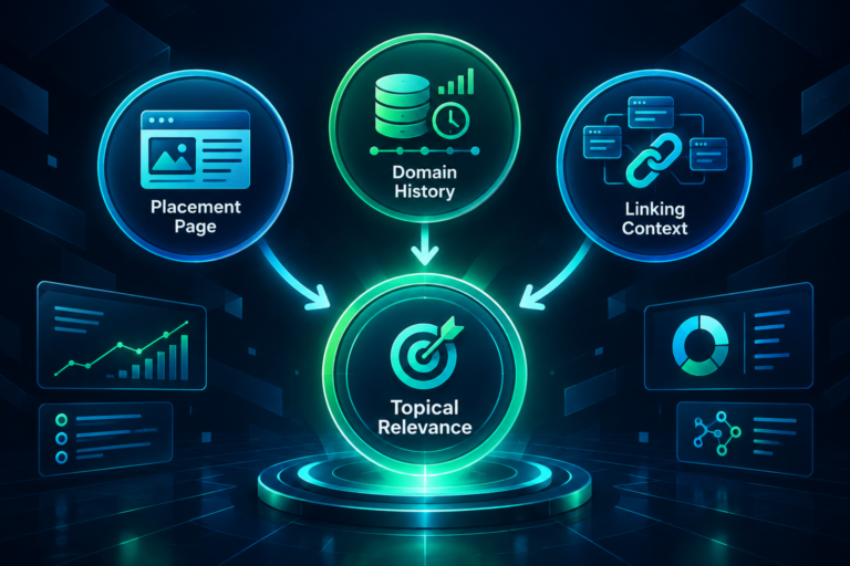 Diagram showing three layers of topical relevance assessment for a PBN placement page